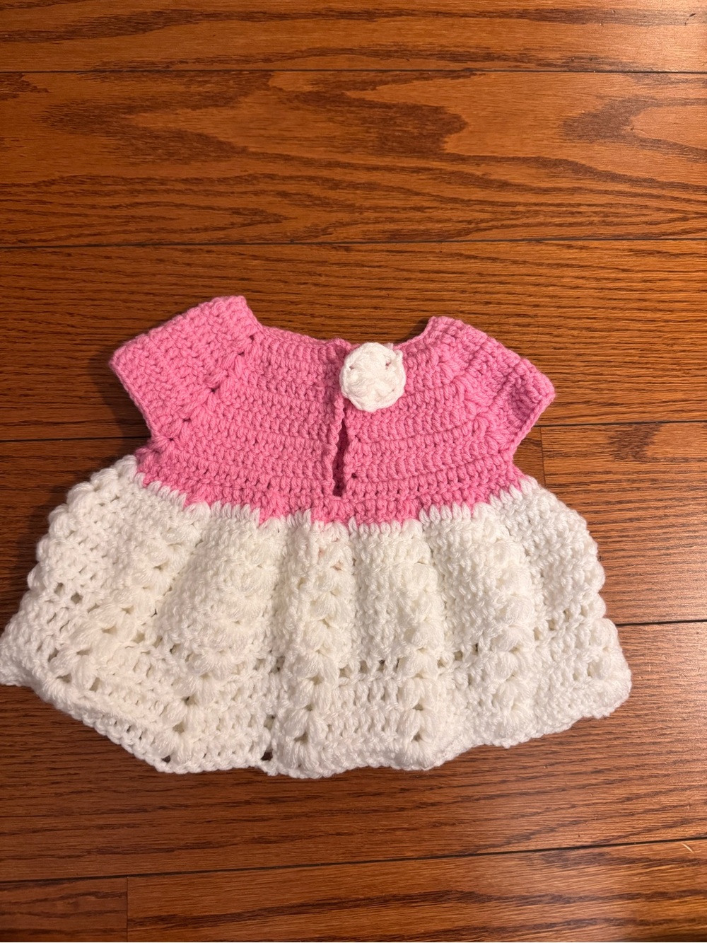 Handmade Pink and White Crochet Baby Dress